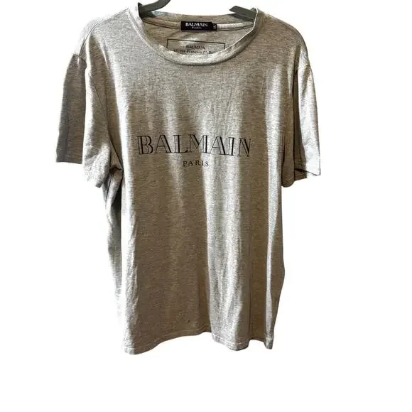 Balmain Logo Print T-Shirt Gray and Black Size XXL - Picture 1 of 11